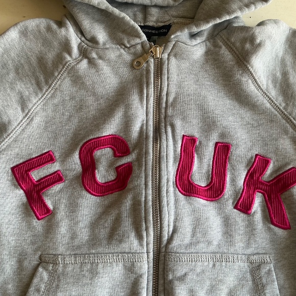 FCUK French Connection gray full zip HOODIE Sweatshirt XS - Picture 2 of 8